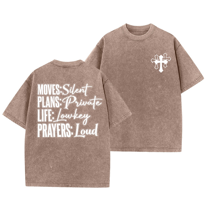 Christianartworkshop Moves Silent Prayers Loud Stylized Cross Mixed Lettering Unisex Washed T-shirt - Braun - 5XL - image 28