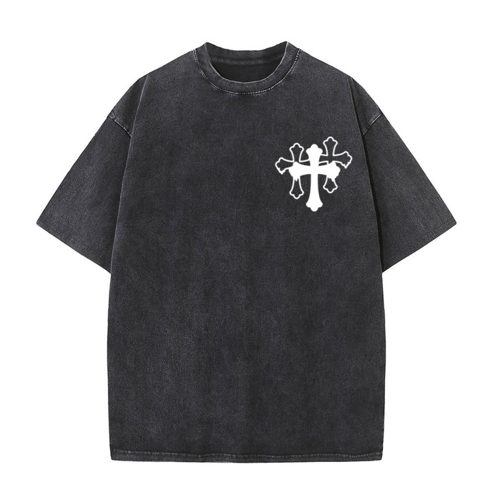Christianartworkshop Moves Silent Prayers Loud Stylized Cross Mixed Lettering Unisex Washed T-shirt - image 16