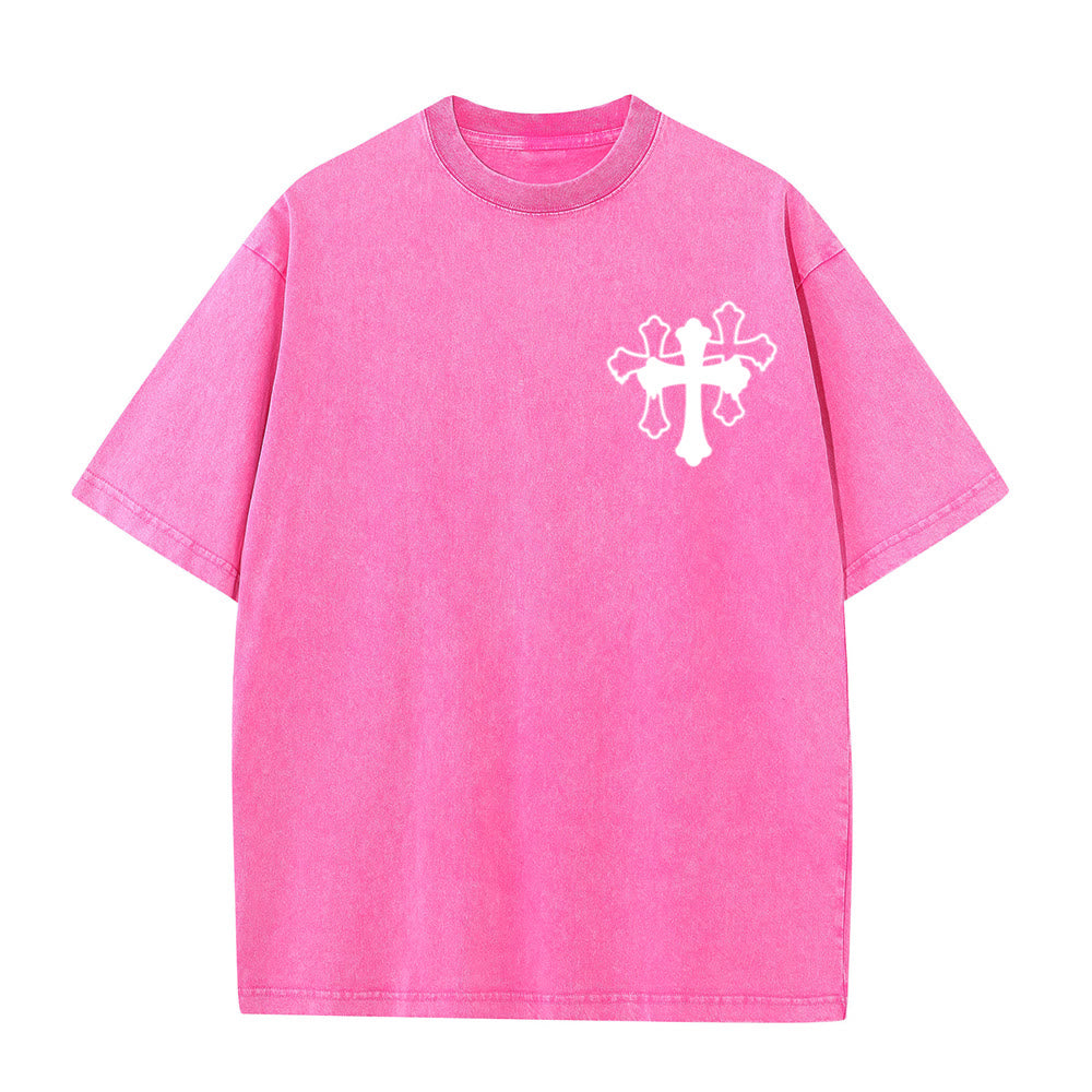 Christianartworkshop Bewegt Stille Gebete Lautes stilisiertes Kreuz Gemischte Schriftzüge Unisex Gewaschenes T-Shirt - image 4