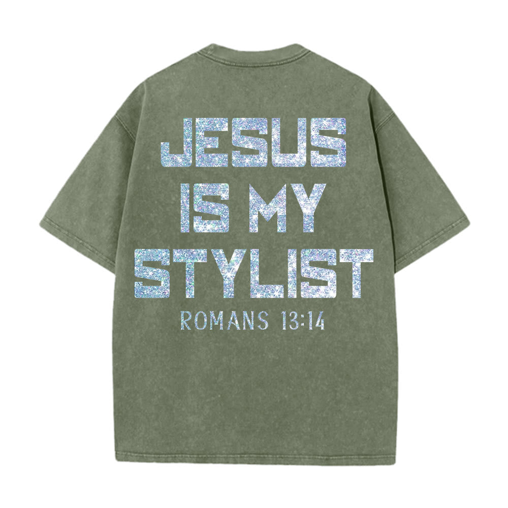 Christianartworkshop Jesus Is My Stylist Römer 13:14 Glitzerbuchstabe Rosenkreuz Unisex-T-Shirt (vorgewaschen) - image 30