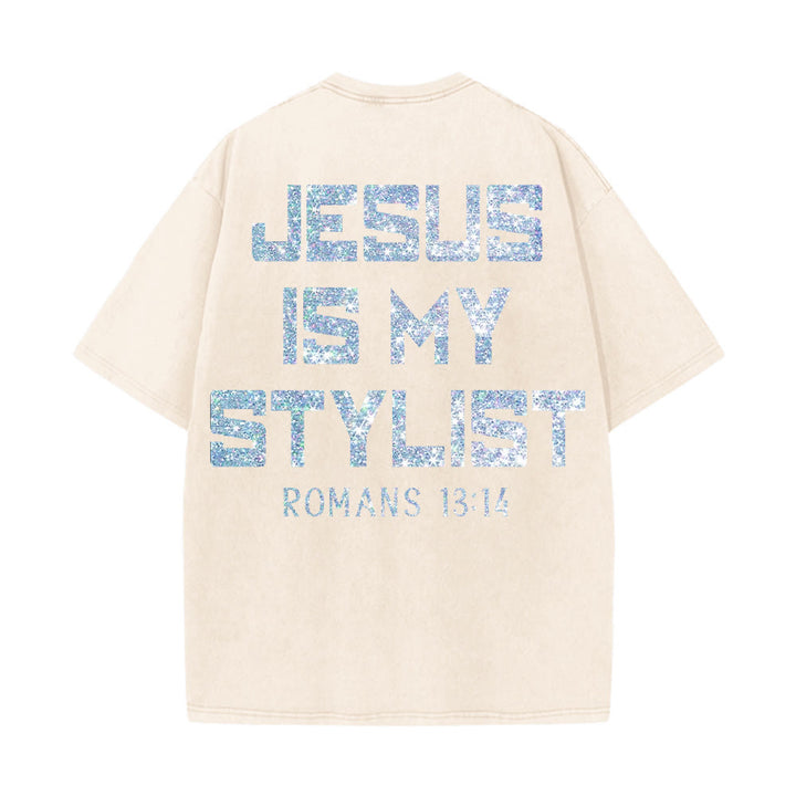Christianartworkshop Jesus Is My Stylist Römer 13:14 Glitzerbuchstabe Rosenkreuz Unisex-T-Shirt (vorgewaschen) - image 8