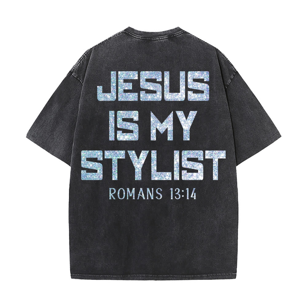 Christianartworkshop Jesus Is My Stylist Römer 13:14 Glitzerbuchstabe Rosenkreuz Unisex-T-Shirt (vorgewaschen) - image 23