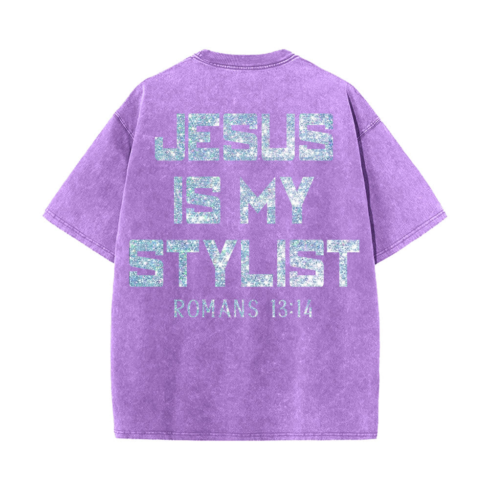 Christianartworkshop Jesus Is My Stylist Römer 13:14 Glitzerbuchstabe Rosenkreuz Unisex-T-Shirt (vorgewaschen) - image 14