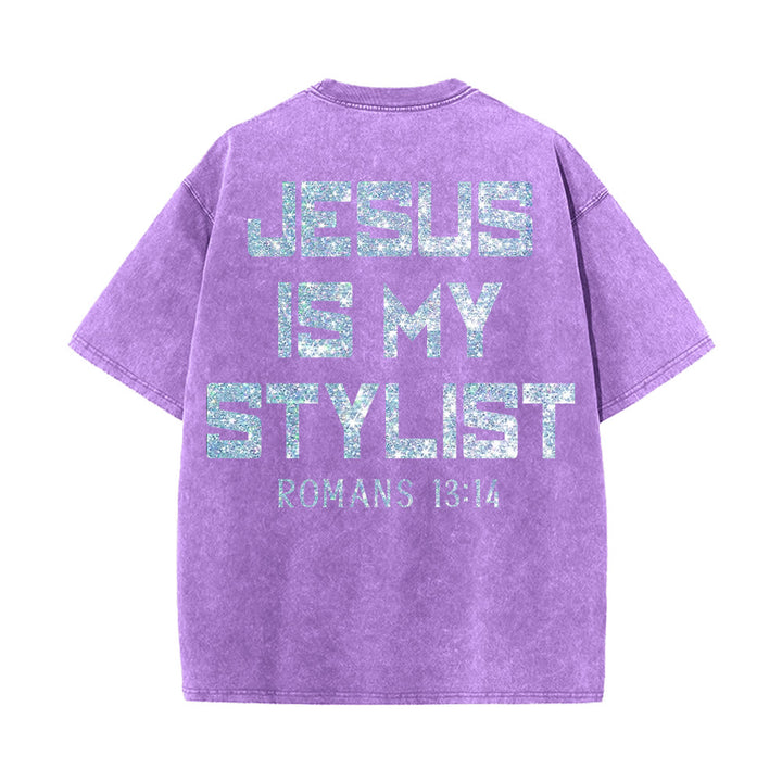Christianartworkshop Jesus Is My Stylist Römer 13:14 Glitzerbuchstabe Rosenkreuz Unisex-T-Shirt (vorgewaschen) - image 14