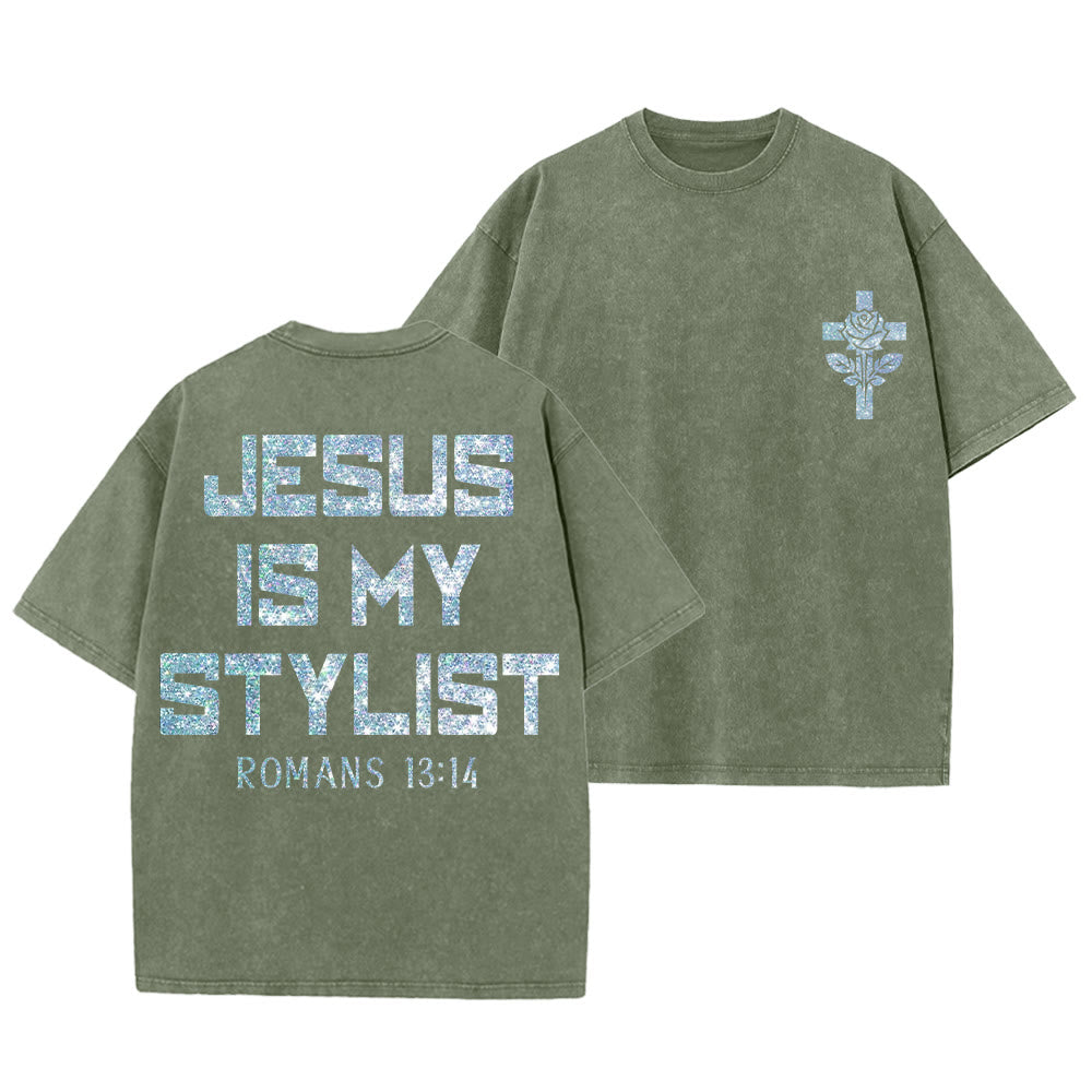 Christianartworkshop Jesus Is My Stylist Römer 13:14 Glitzerbuchstabe Rosenkreuz Unisex-T-Shirt (vorgewaschen) - Armeegrün - 5XL - image 28