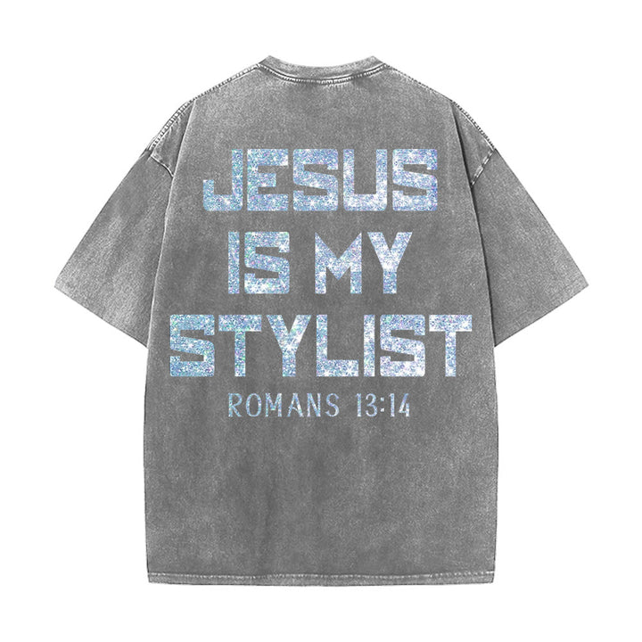 Christianartworkshop Jesus Is My Stylist Römer 13:14 Glitzerbuchstabe Rosenkreuz Unisex-T-Shirt (vorgewaschen) - image 20