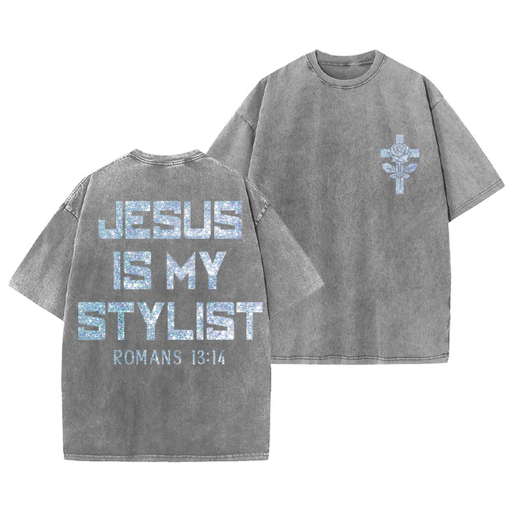 Christianartworkshop Jesus Is My Stylist Römer 13:14 Glitzerbuchstabe Rosenkreuz Unisex-T-Shirt (vorgewaschen) - Grau - 5XL - image 18