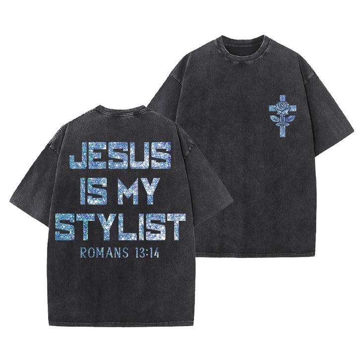 Christianartworkshop Jesus Is My Stylist Römer 13:14 Glitzerbuchstabe Rosenkreuz Unisex-T-Shirt (vorgewaschen) - Schwarz - 5XL - image 21