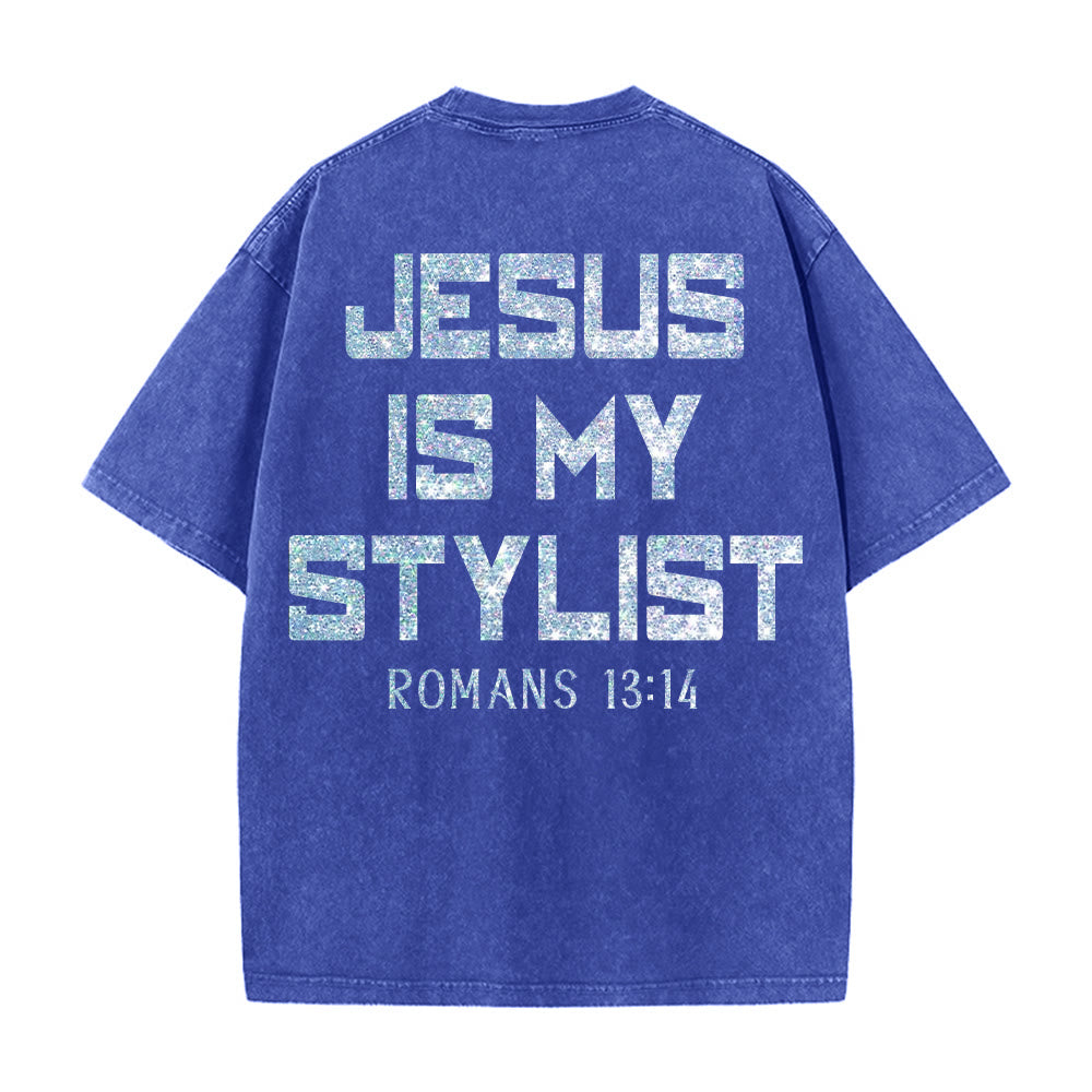 Christianartworkshop Jesus Is My Stylist Römer 13:14 Glitzerbuchstabe Rosenkreuz Unisex-T-Shirt (vorgewaschen) - image 17