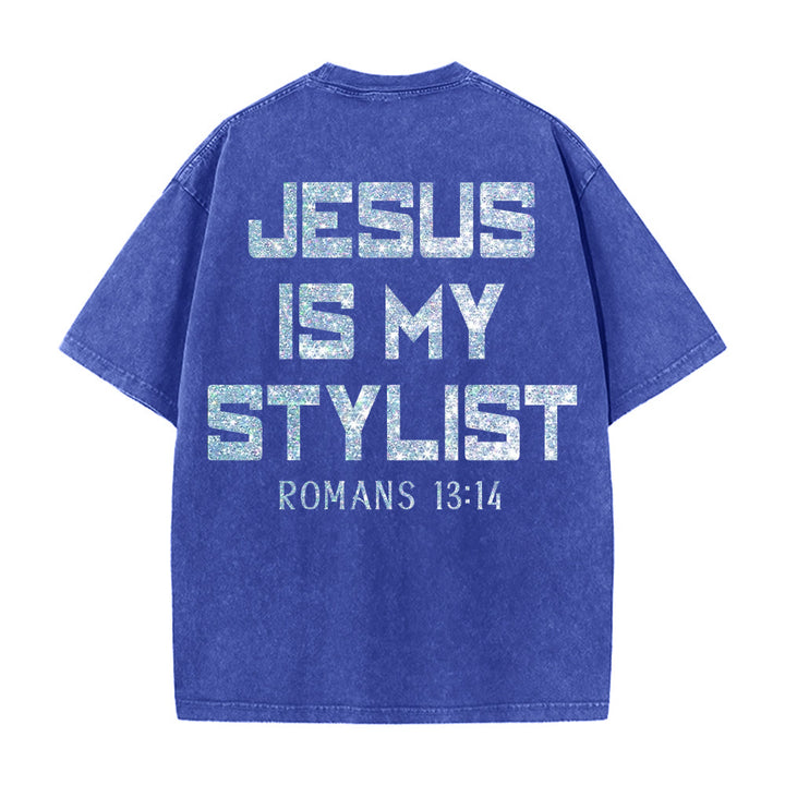 Christianartworkshop Jesus Is My Stylist Römer 13:14 Glitzerbuchstabe Rosenkreuz Unisex-T-Shirt (vorgewaschen) - image 17