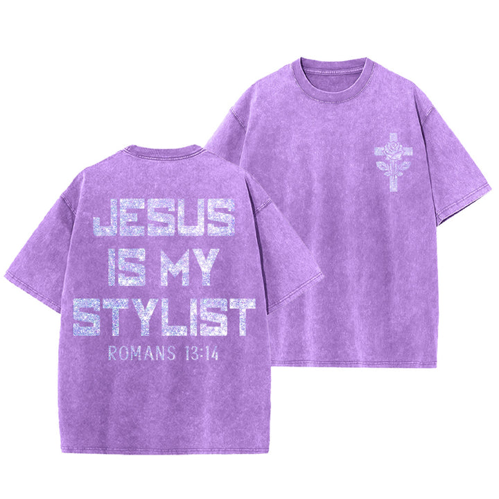 Christianartworkshop Jesus Is My Stylist Römer 13:14 Glitzerbuchstabe Rosenkreuz Unisex-T-Shirt (vorgewaschen) - Lila - 5XL - image 12