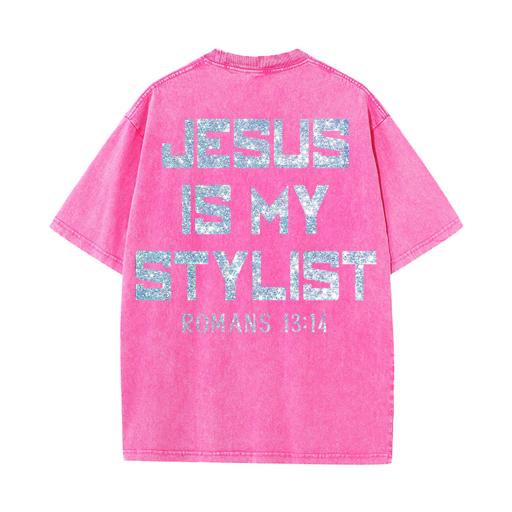 Christianartworkshop Jesus Is My Stylist Römer 13:14 Glitzerbuchstabe Rosenkreuz Unisex-T-Shirt (vorgewaschen) - image 11