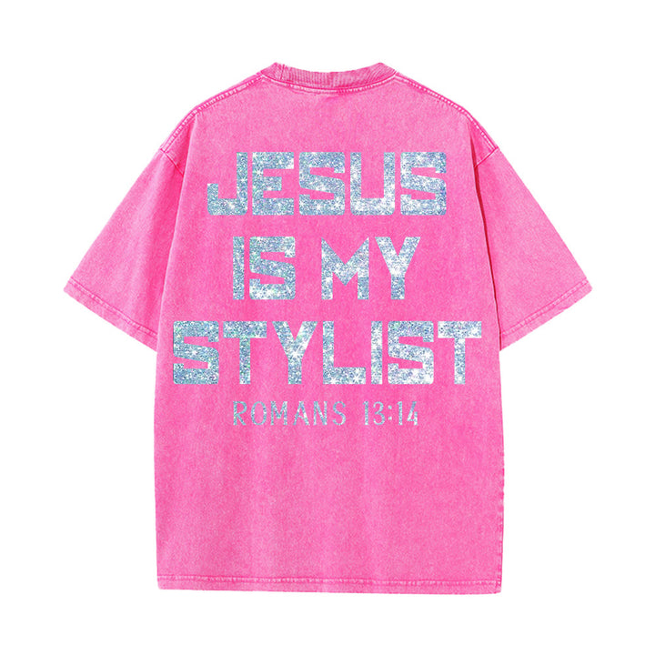 Christianartworkshop Jesus Is My Stylist Römer 13:14 Glitzerbuchstabe Rosenkreuz Unisex-T-Shirt (vorgewaschen) - image 11