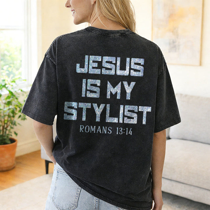 Christianartworkshop Jesus Is My Stylist Römer 13:14 Glitzerbuchstabe Rosenkreuz Unisex-T-Shirt (vorgewaschen) - image 25