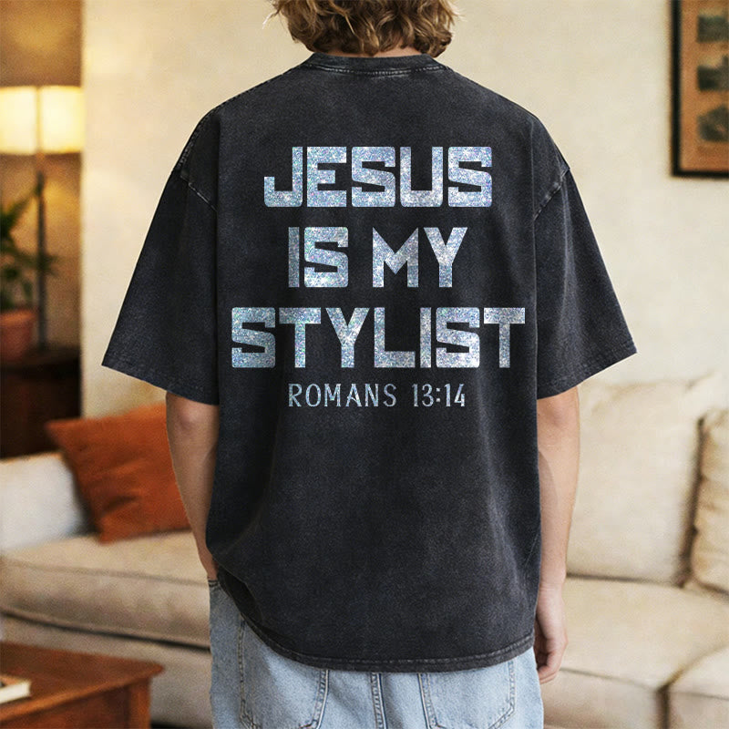Christianartworkshop Jesus Is My Stylist Römer 13:14 Glitzerbuchstabe Rosenkreuz Unisex-T-Shirt (vorgewaschen) - image 27
