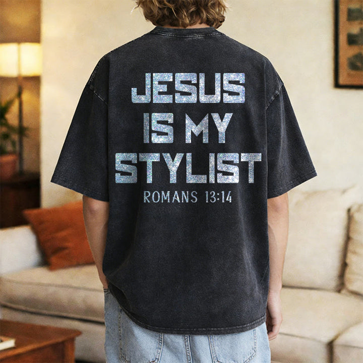 Christianartworkshop Jesus Is My Stylist Römer 13:14 Glitzerbuchstabe Rosenkreuz Unisex-T-Shirt (vorgewaschen) - image 27