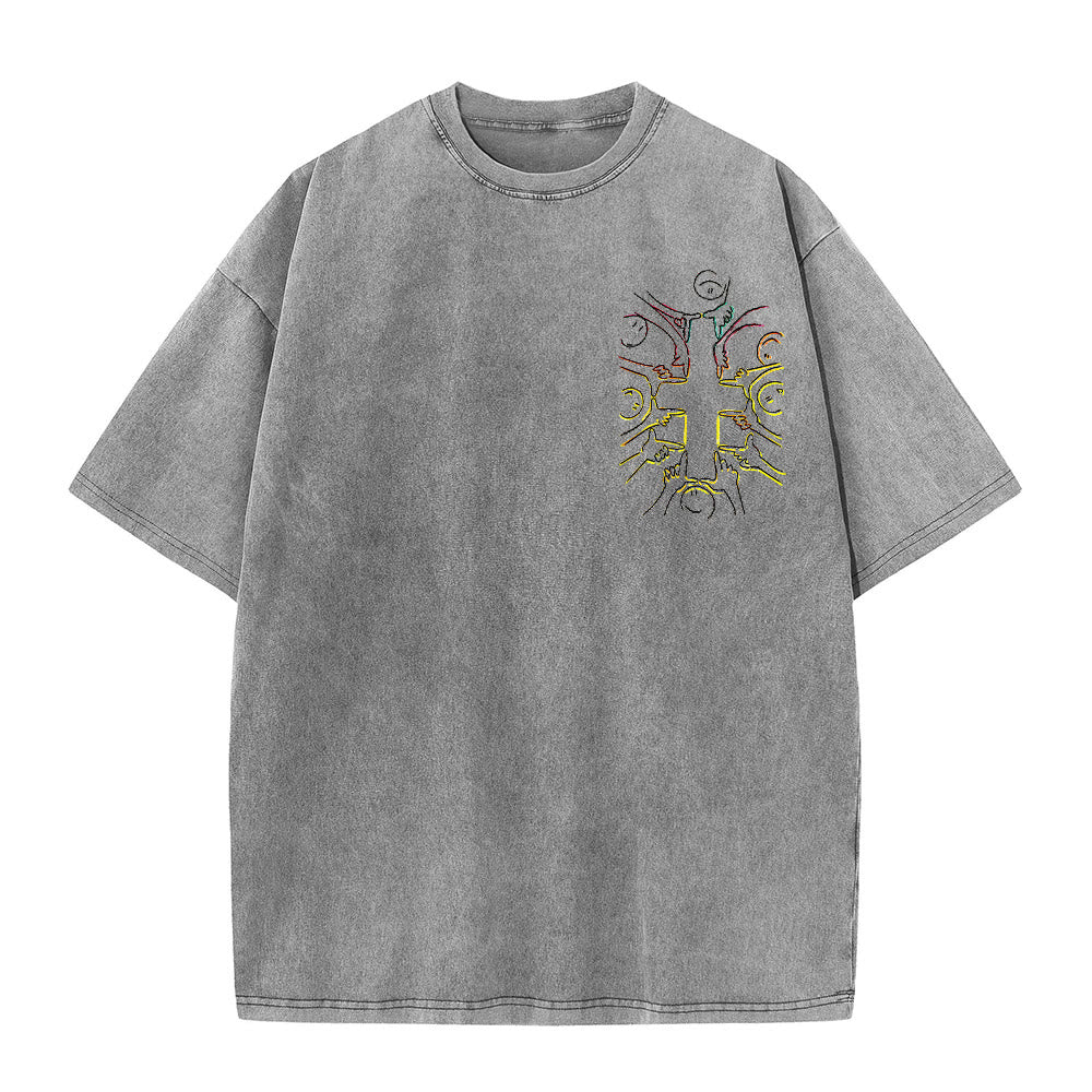 Christianartworkshop Einheitskreuz Menschliche Figur Linienkunst Unisex Gewaschenes T-Shirt - image 22
