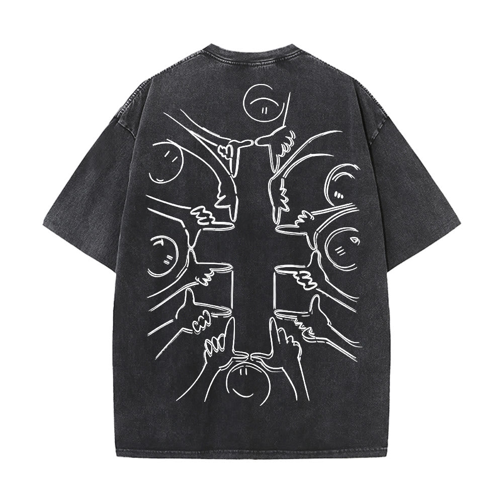 Christianartworkshop Einheitskreuz Menschliche Figur Linienkunst Unisex Gewaschenes T-Shirt - image 25