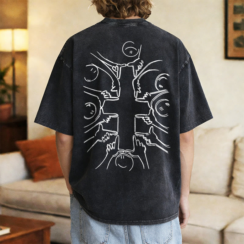 Christianartworkshop Einheitskreuz Menschliche Figur Linienkunst Unisex Gewaschenes T-Shirt - image 28