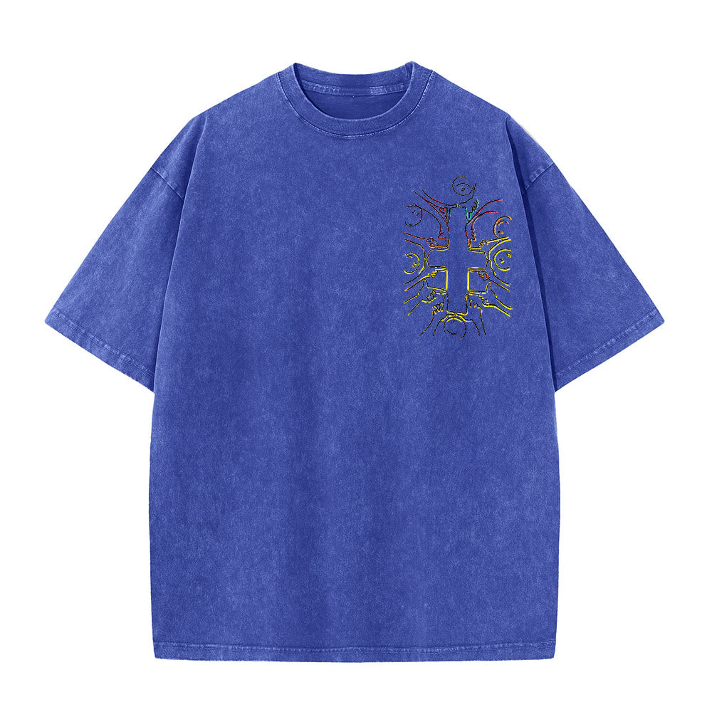 Christianartworkshop Einheitskreuz Menschliche Figur Linienkunst Unisex Gewaschenes T-Shirt - image 19