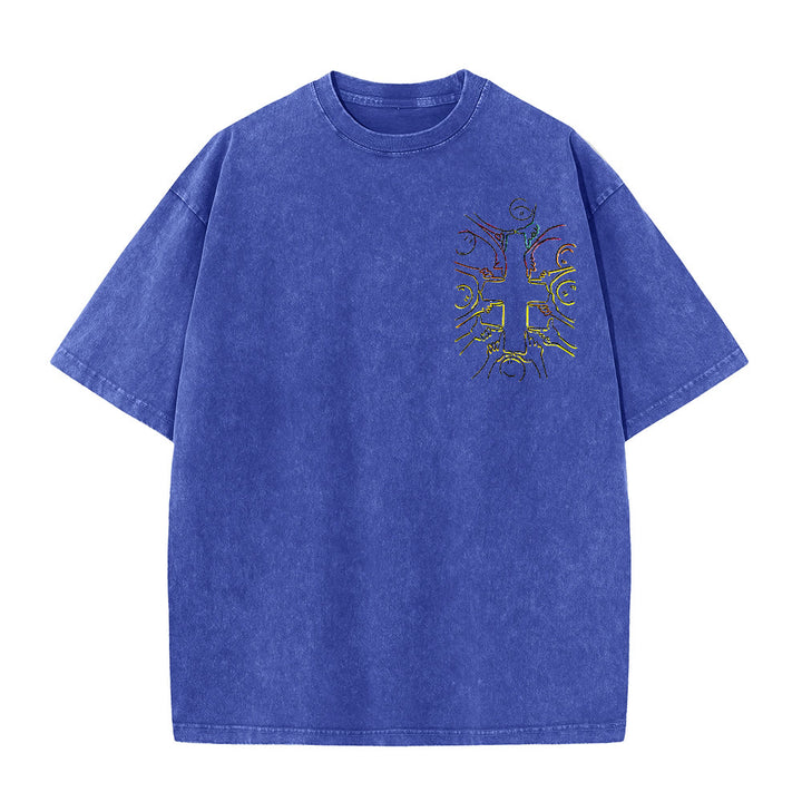 Christianartworkshop Einheitskreuz Menschliche Figur Linienkunst Unisex Gewaschenes T-Shirt - image 19