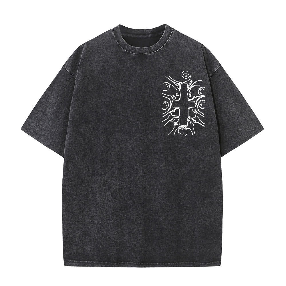 Christianartworkshop Einheitskreuz Menschliche Figur Linienkunst Unisex Gewaschenes T-Shirt - image 26