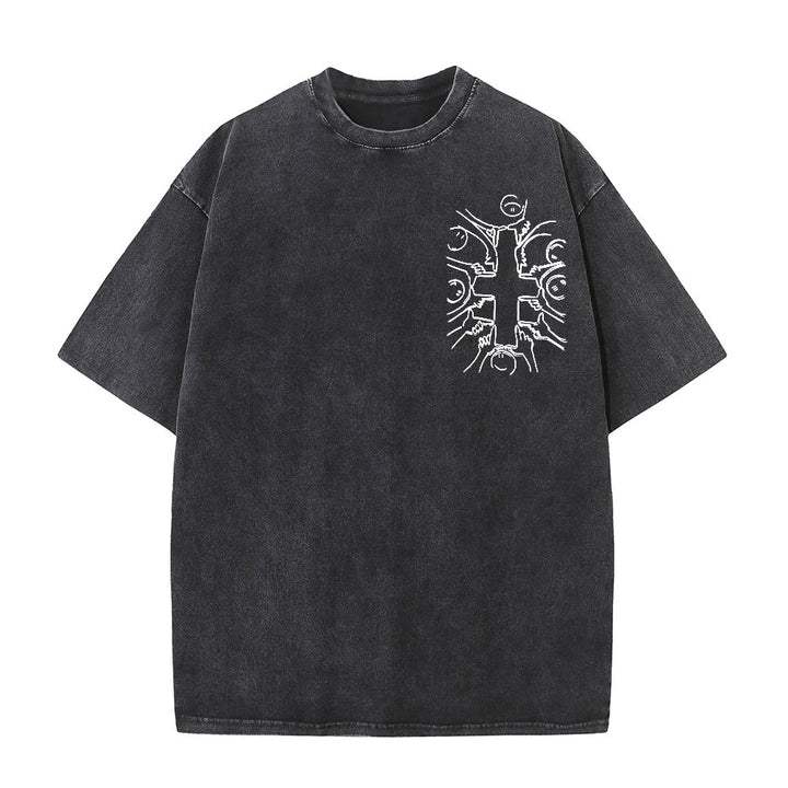 Christianartworkshop Einheitskreuz Menschliche Figur Linienkunst Unisex Gewaschenes T-Shirt - image 26