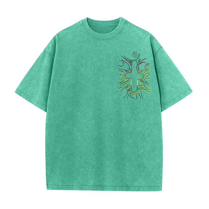 Christianartworkshop Einheitskreuz Menschliche Figur Linienkunst Unisex Gewaschenes T-Shirt - image 4