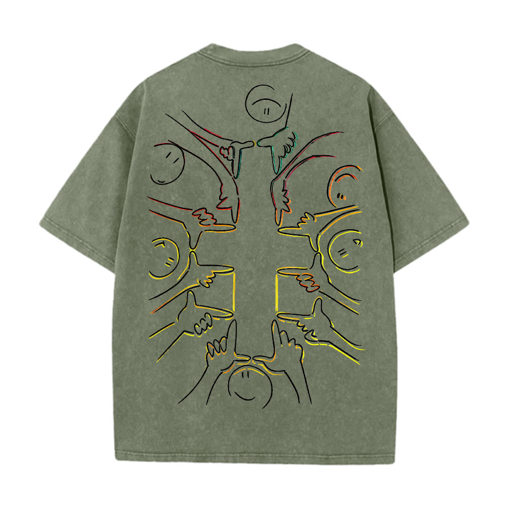 Christianartworkshop Einheitskreuz Menschliche Figur Linienkunst Unisex Gewaschenes T-Shirt - image 2