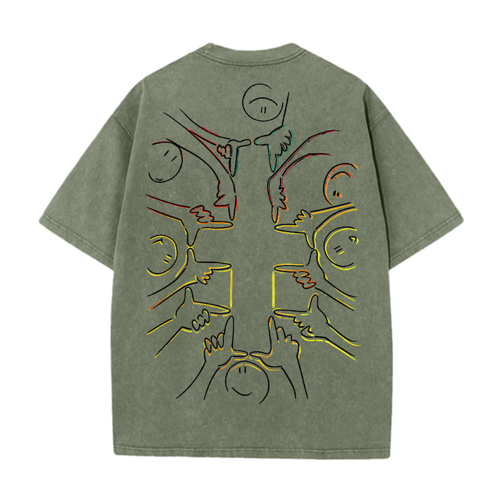 Christianartworkshop Einheitskreuz Menschliche Figur Linienkunst Unisex Gewaschenes T-Shirt - image 2