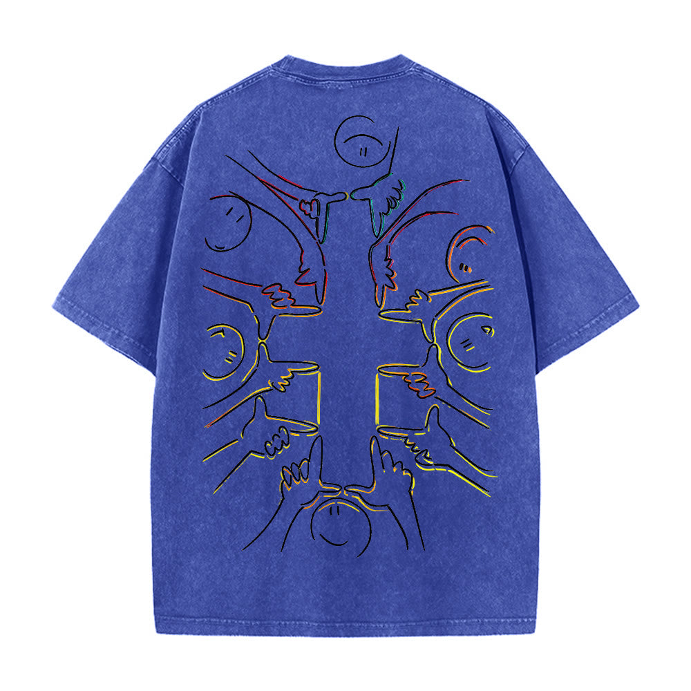 Christianartworkshop Einheitskreuz Menschliche Figur Linienkunst Unisex Gewaschenes T-Shirt - image 20
