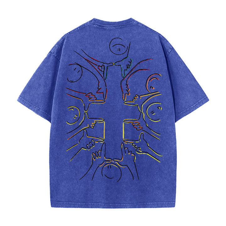Christianartworkshop Einheitskreuz Menschliche Figur Linienkunst Unisex Gewaschenes T-Shirt - image 20