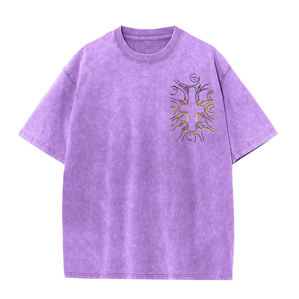 Christianartworkshop Einheitskreuz Menschliche Figur Linienkunst Unisex Gewaschenes T-Shirt - image 16