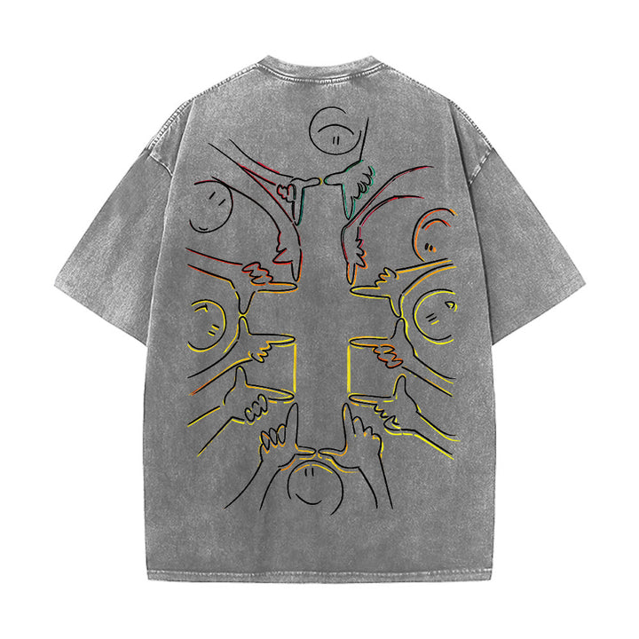 Christianartworkshop Einheitskreuz Menschliche Figur Linienkunst Unisex Gewaschenes T-Shirt - image 23