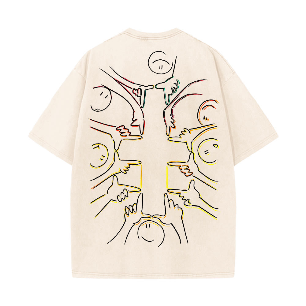 Christianartworkshop Einheitskreuz Menschliche Figur Linienkunst Unisex Gewaschenes T-Shirt - image 11
