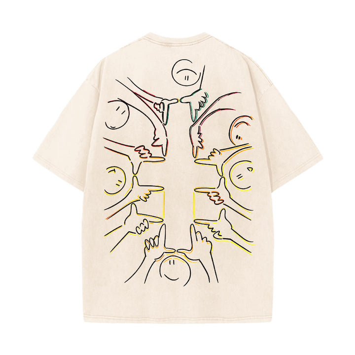 Christianartworkshop Einheitskreuz Menschliche Figur Linienkunst Unisex Gewaschenes T-Shirt - image 11