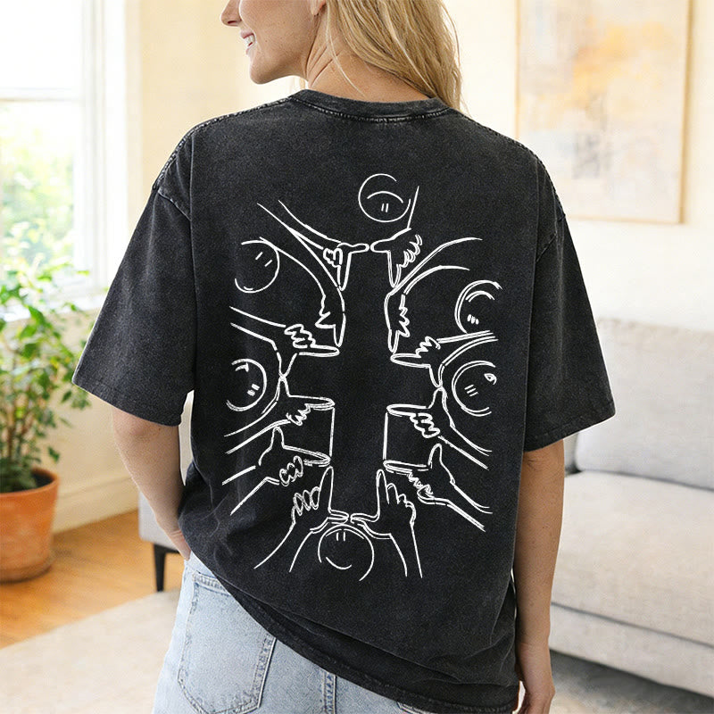 Christianartworkshop Einheitskreuz Menschliche Figur Linienkunst Unisex Gewaschenes T-Shirt - image 30