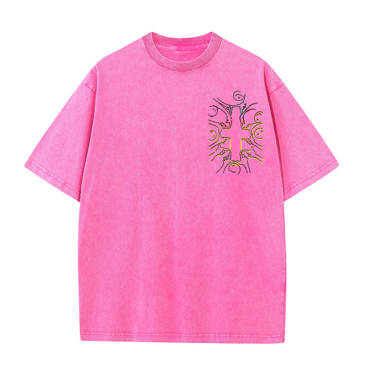 Christianartworkshop Einheitskreuz Menschliche Figur Linienkunst Unisex Gewaschenes T-Shirt - image 13