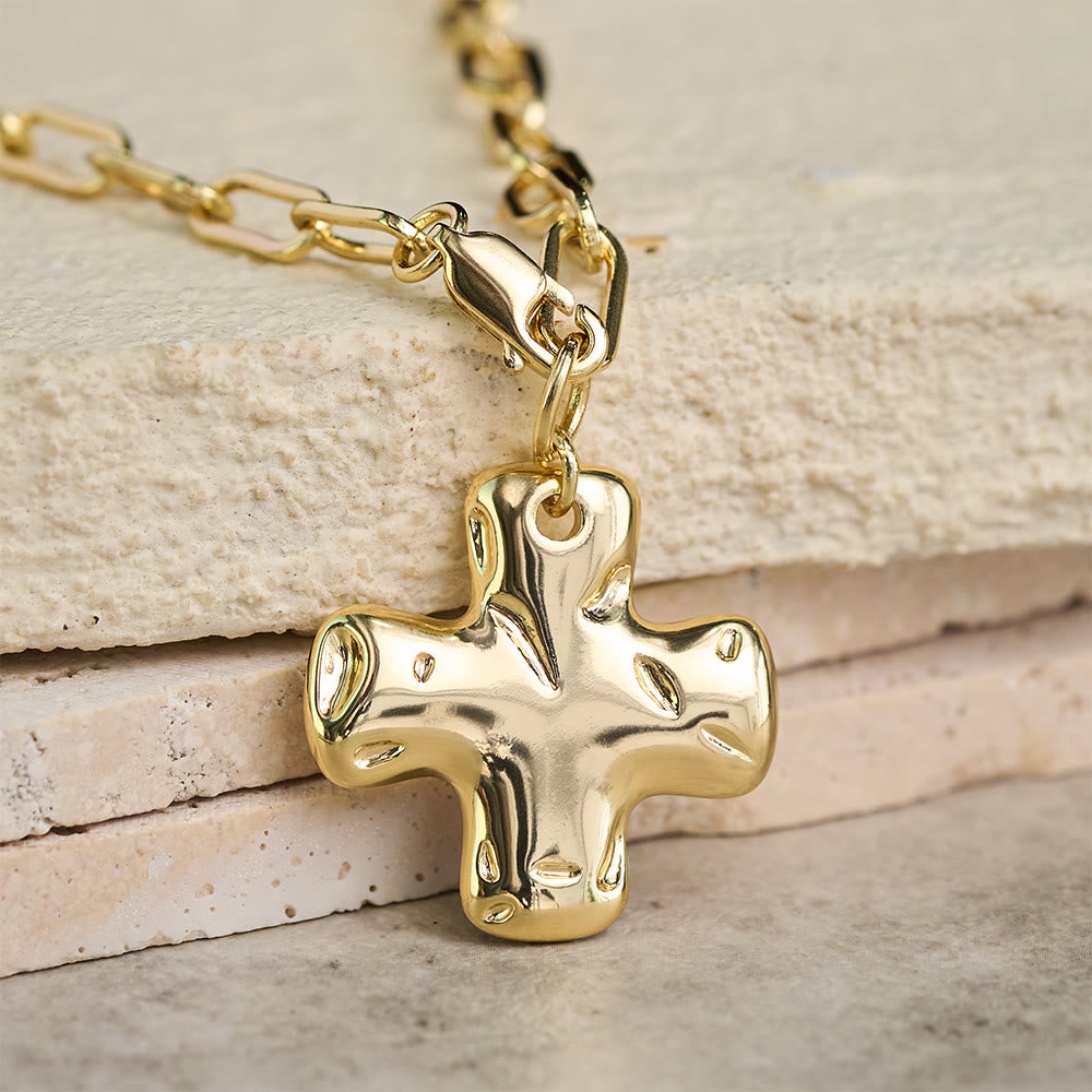 Minimalistische Kreuz-Halskette mit Büroklammer-Gliederkette von Christianartworkshop : Ein Symbol für modernen Glauben und Stil - Golden - image 0