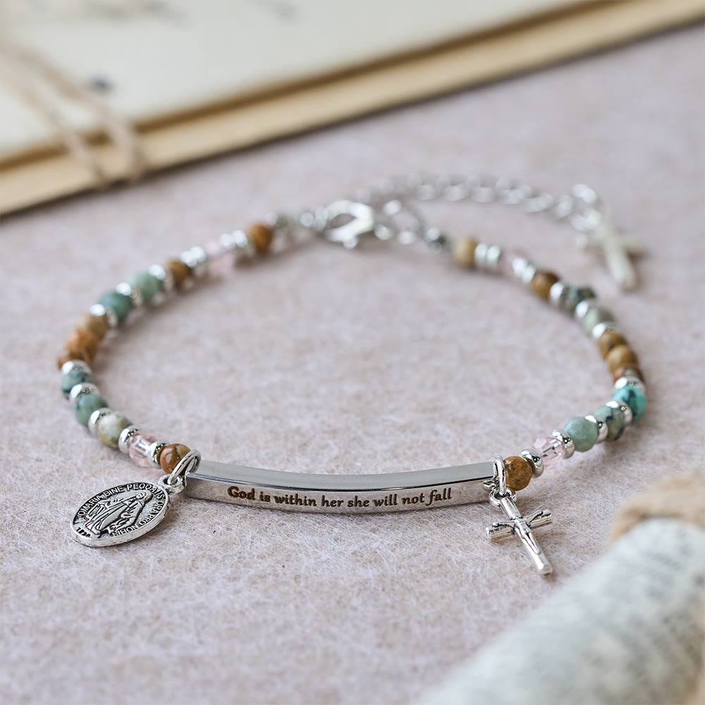 Christianartworkshop Armband aus natürlichem afrikanischem Türkis, Psalm 46:5: Graviertes Stab- und Steinperlen-Design - Gott ist in ihr, sie wird nicht fallen (Silber). - image 3