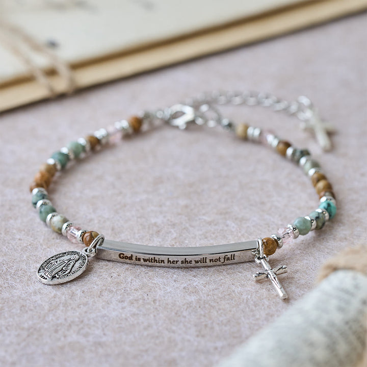 Christianartworkshop Armband aus natürlichem afrikanischem Türkis, Psalm 46:5: Graviertes Stab- und Steinperlen-Design - Gott ist in ihr, sie wird nicht fallen (Silber). - image 3