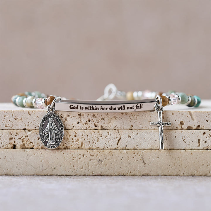 Christianartworkshop Armband aus natürlichem afrikanischem Türkis, Psalm 46:5: Graviertes Stab- und Steinperlen-Design - image 4