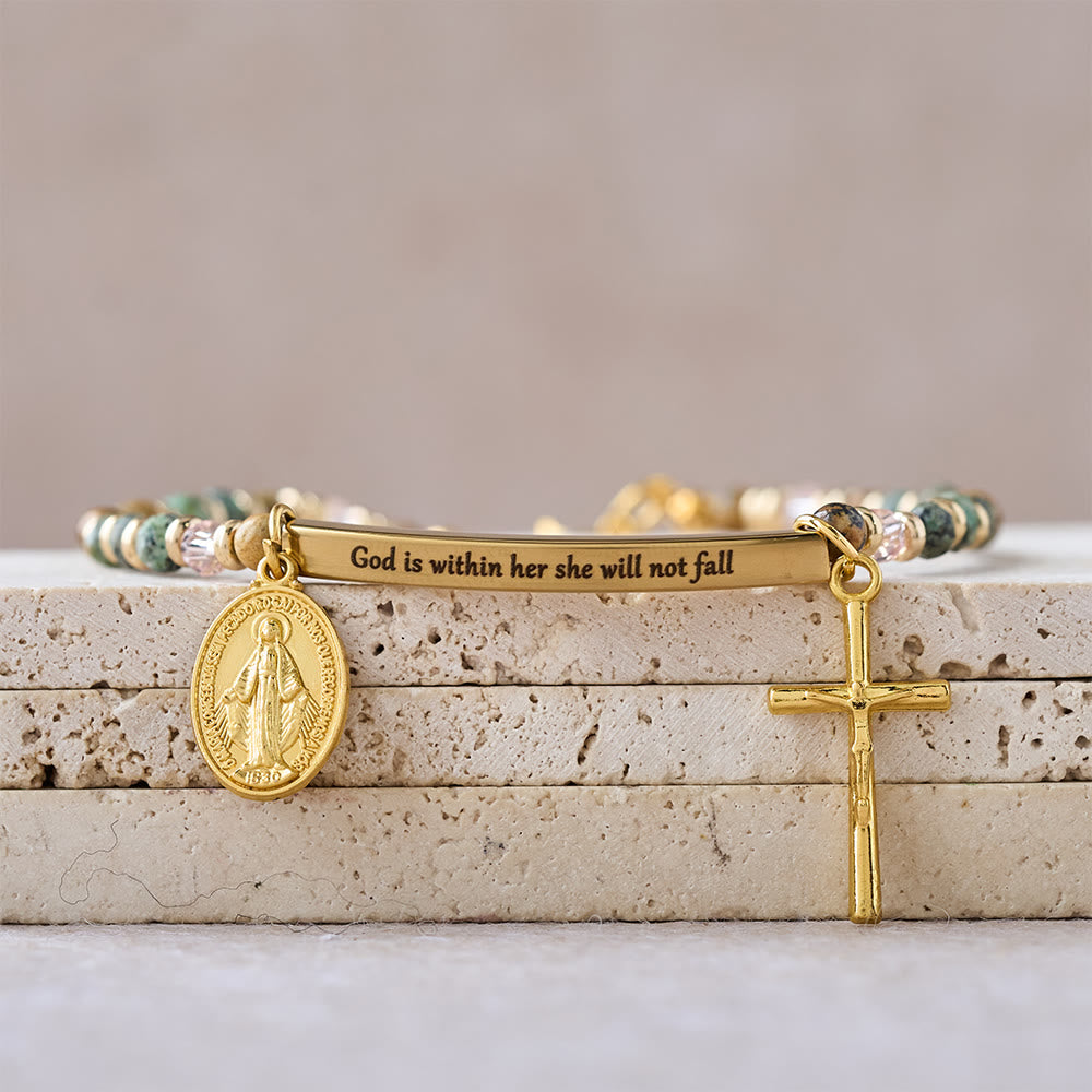 Christianartworkshop Armband aus natürlichem afrikanischem Türkis, Psalm 46:5: Graviertes Stab- und Steinperlen-Design - image 1