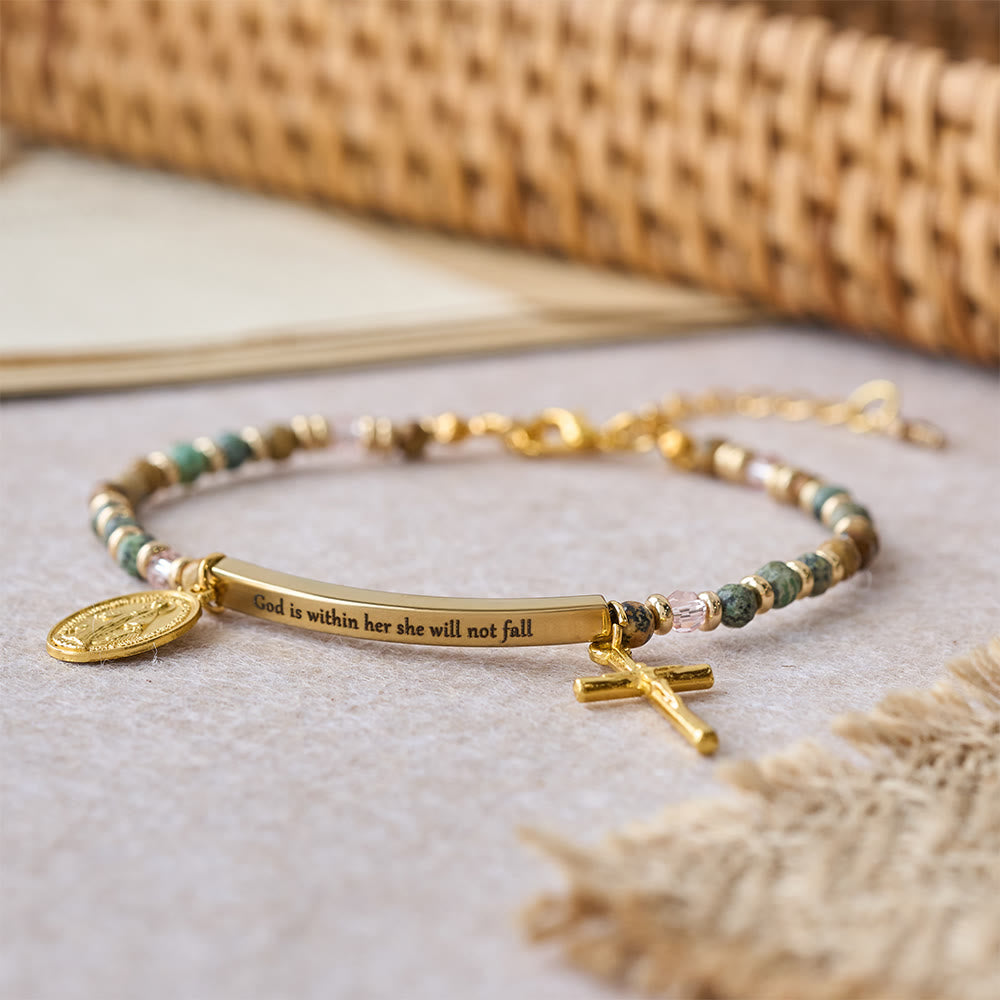 Christianartworkshop Armband aus natürlichem afrikanischem Türkis, Psalm 46:5: Graviertes Stab- und Steinperlen-Design - image 2