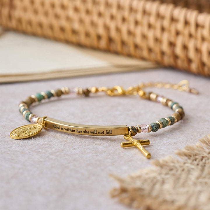 Christianartworkshop Armband aus natürlichem afrikanischem Türkis, Psalm 46:5: Graviertes Stab- und Steinperlen-Design - image 2