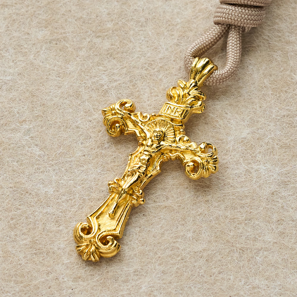 Christianartworkshop Rosenkranz aus rosa Paracord-Perlen mit Marienmotiv und goldenem Kruzifix - image 4