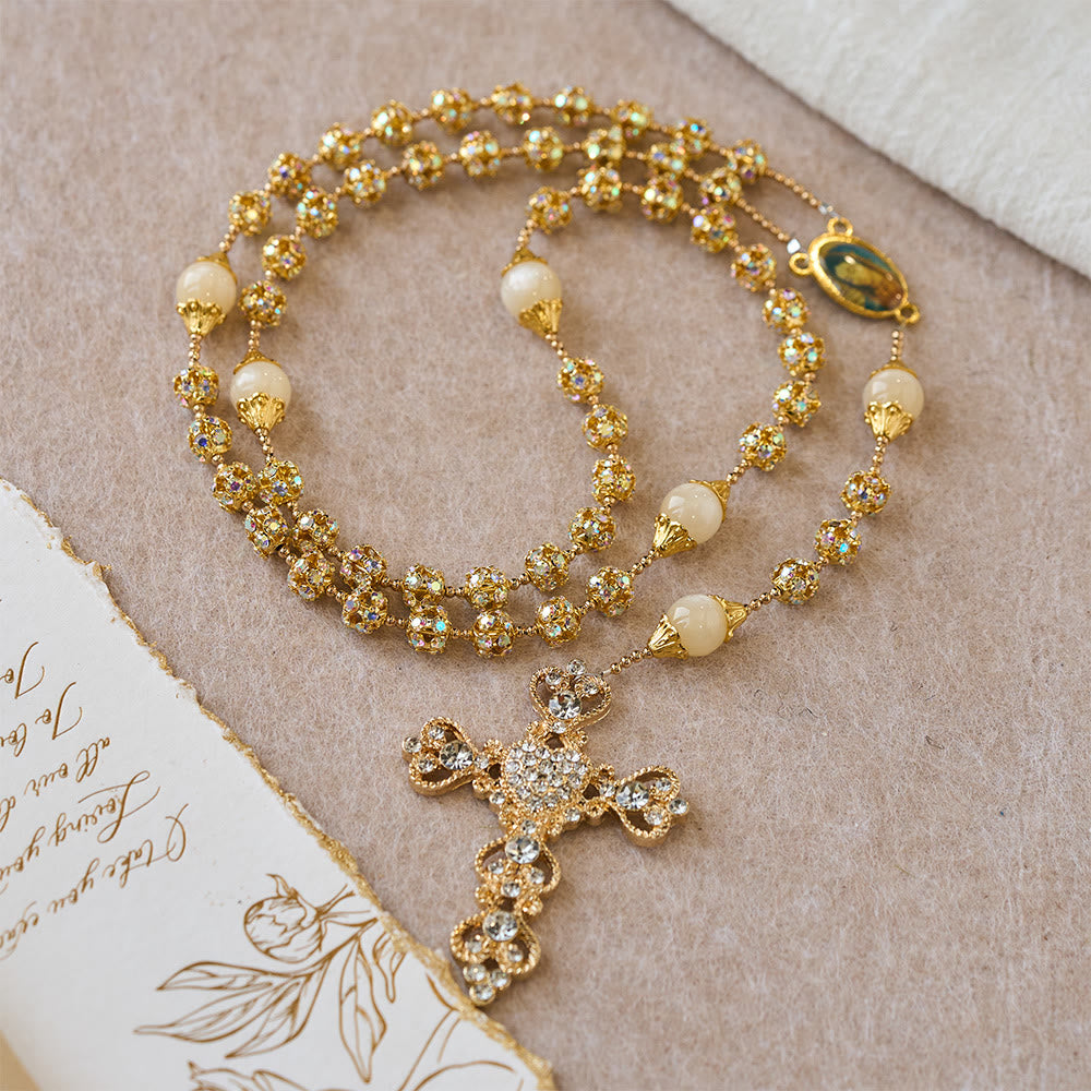 Christianartworkshop Funkelnder goldener Rosenkranz mit goldenen Perlen und der Muttergottes der Gnade - Golden - image 0