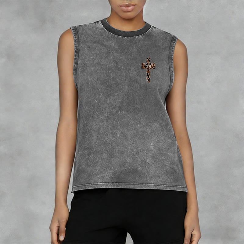 Christianartworkshop Ich vermag alles durch Christus Camo Cross Unisex Washed Tank Top - image 11