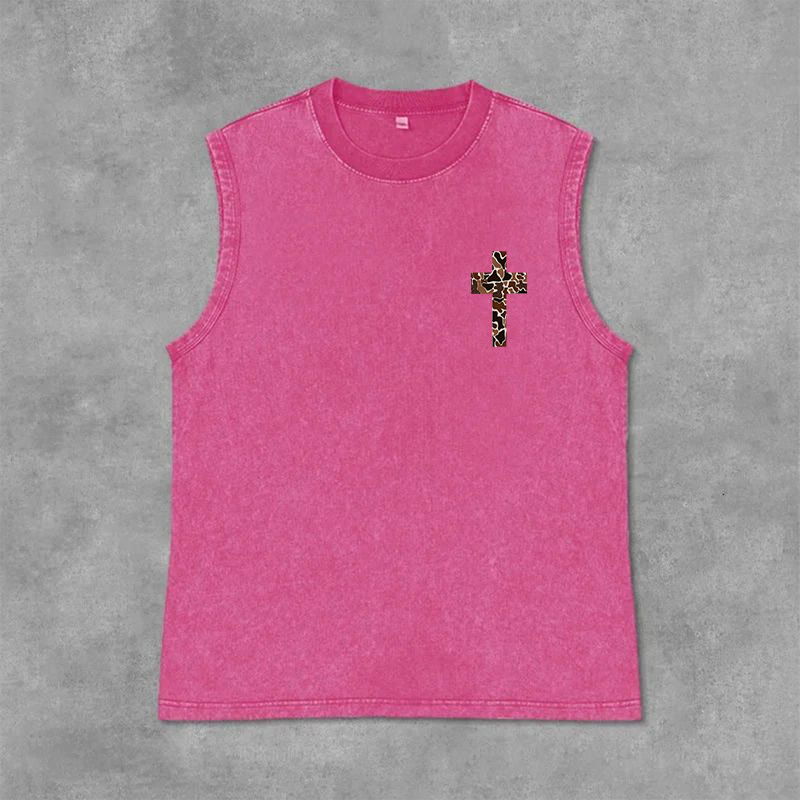 Christianartworkshop Ich vermag alles durch Christus Camo Cross Unisex Washed Tank Top - image 34