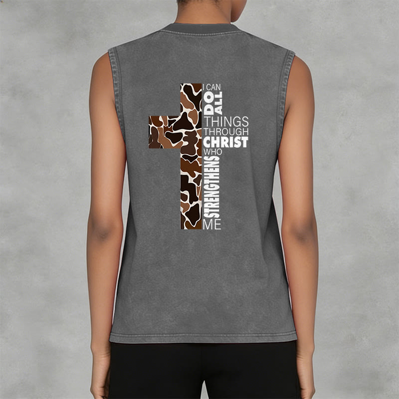 Christianartworkshop Ich vermag alles durch Christus Camo Cross Unisex Washed Tank Top - image 12
